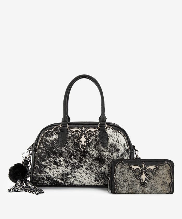 Black Genuine Cowhide Satchel/Crossbody