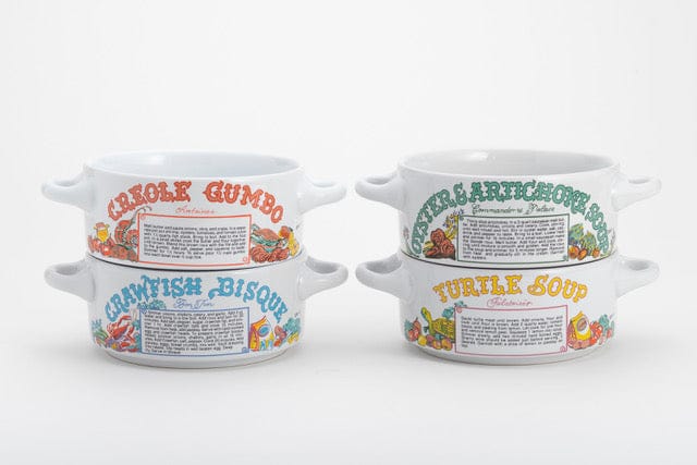 New Orleans Restaurant Recipe Soup Bowls with Handles | Set of 4 | Ceramic | Youngberg & Co