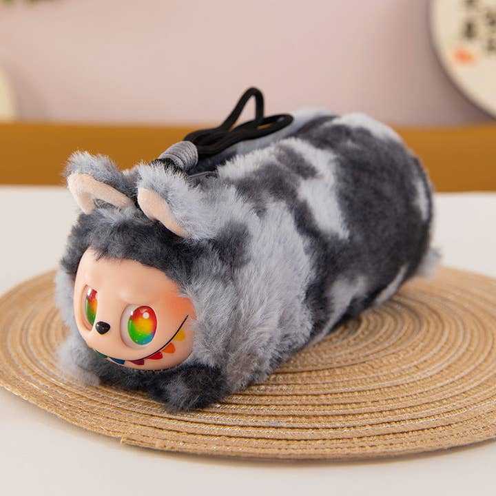 Tie-Dye Labubu Plush Lanyard Pencil Case black