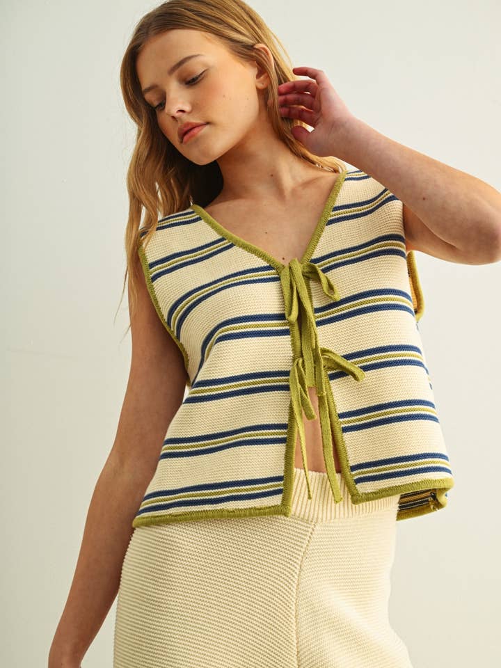 green and navy striped dress
