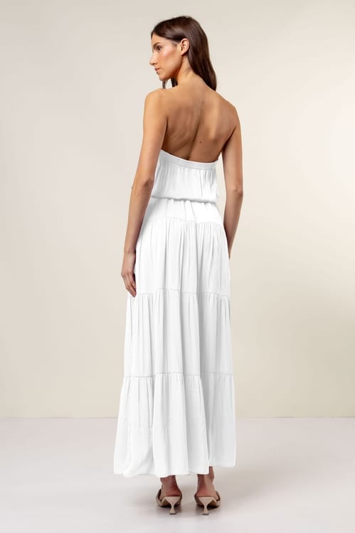 Tiered Strapless Maxi Dress in Off White