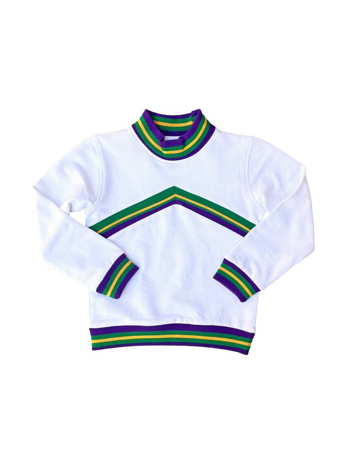 Toddler White Mardi Gras Chevron Ribbed Unisex Sweater