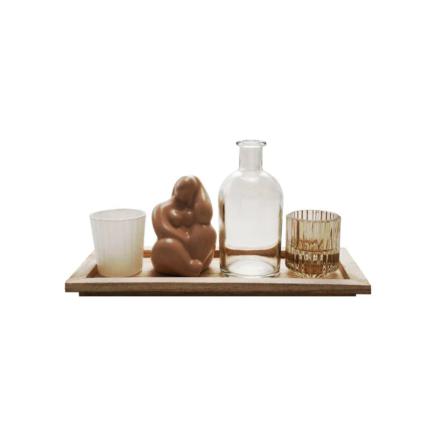 Tray with 2 Glass Votive Holders, Vase & Sculpture, Set of 5