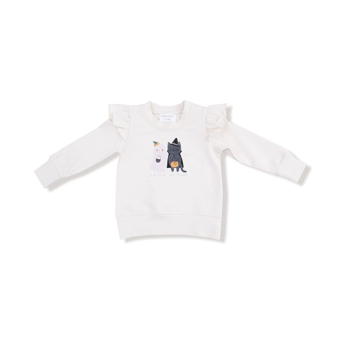 Trick or Treat ruffle shoulder French terry sweatshirt