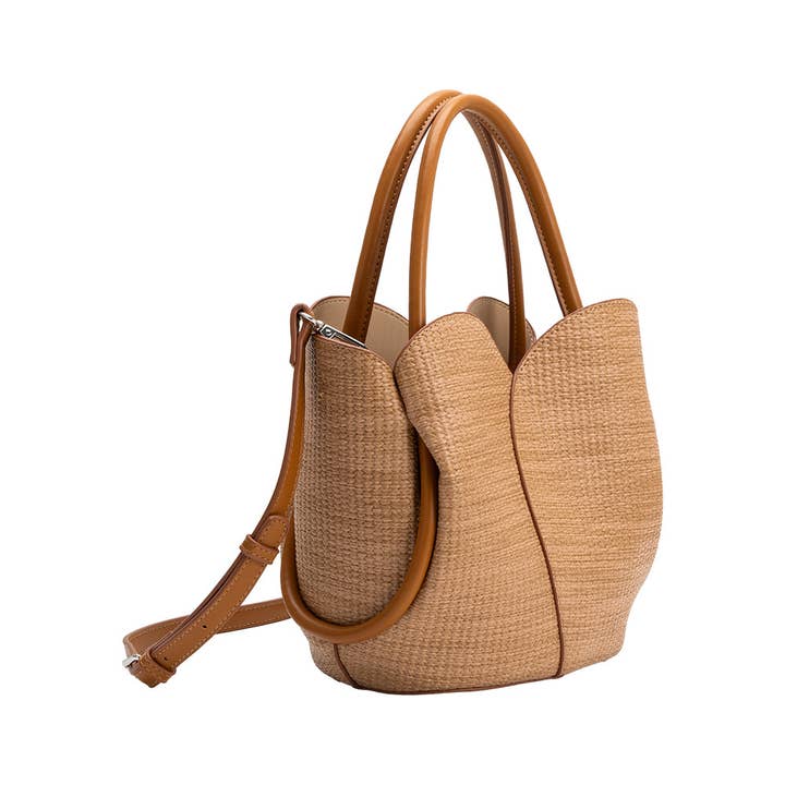 Tulip Tan Raffia Embossed Recycled Top Handle