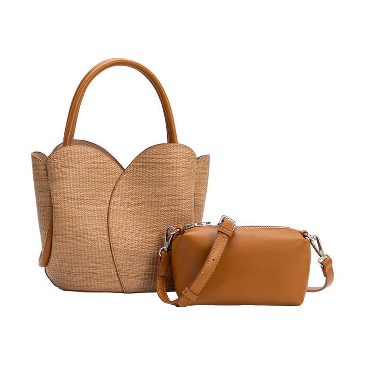 Tulip Tan Raffia Embossed Recycled Top Handle