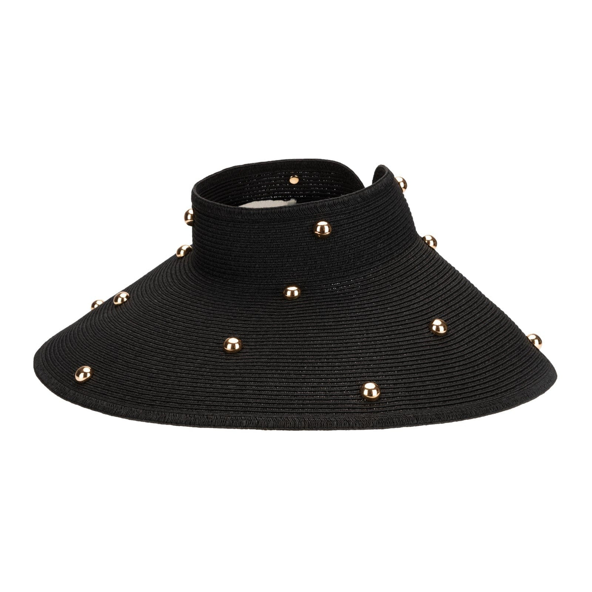 Ruth Wide Brim Roll Up Visor with Gold Beads