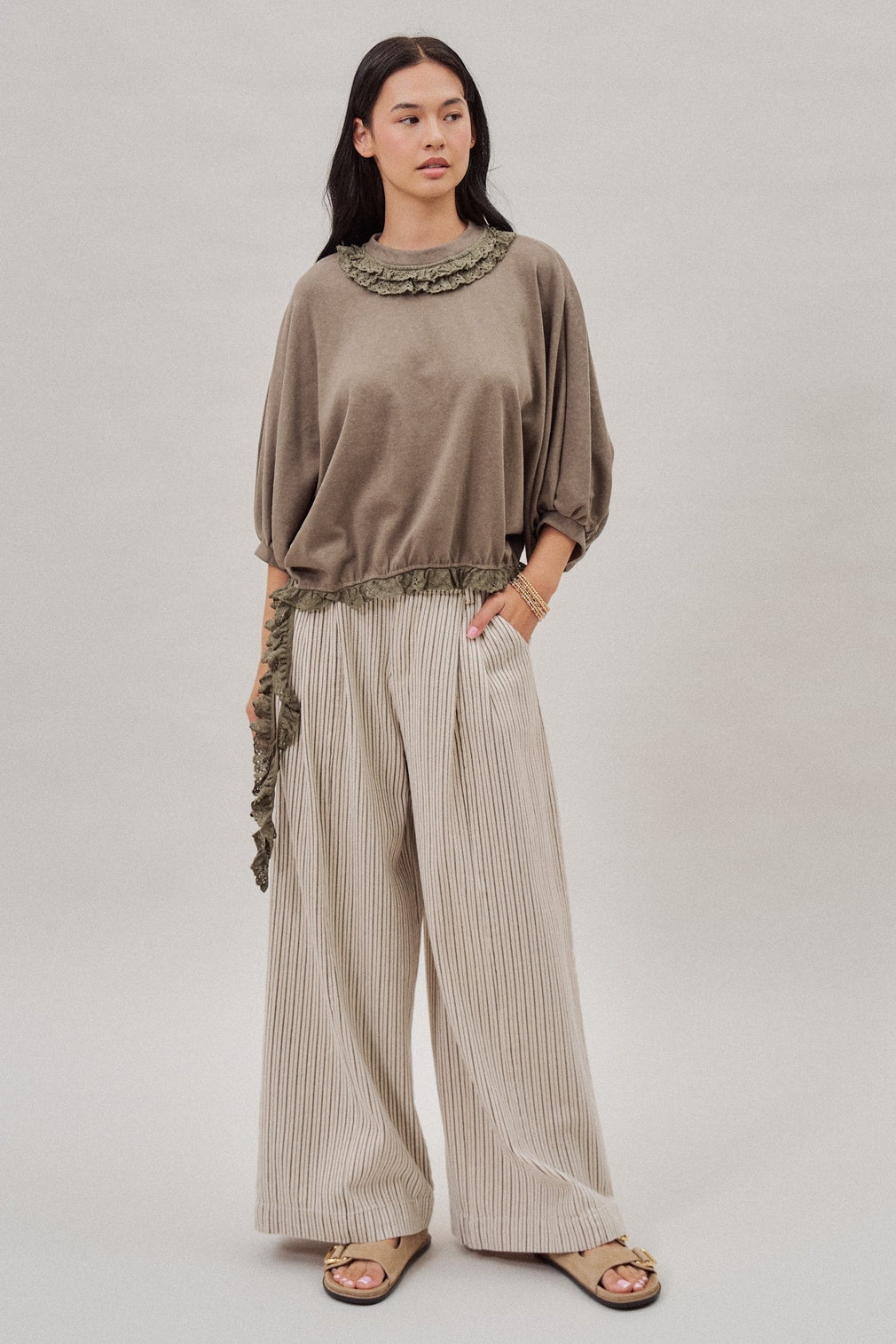 Crochet Trim Dolman Knit Top with Lace Hem, 2 Available Colors