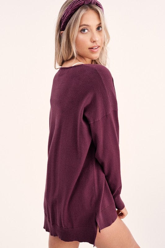 La Miel La Miel Lightweight V-Neck Sweater in Plum - Little Miss Muffin Children & Home