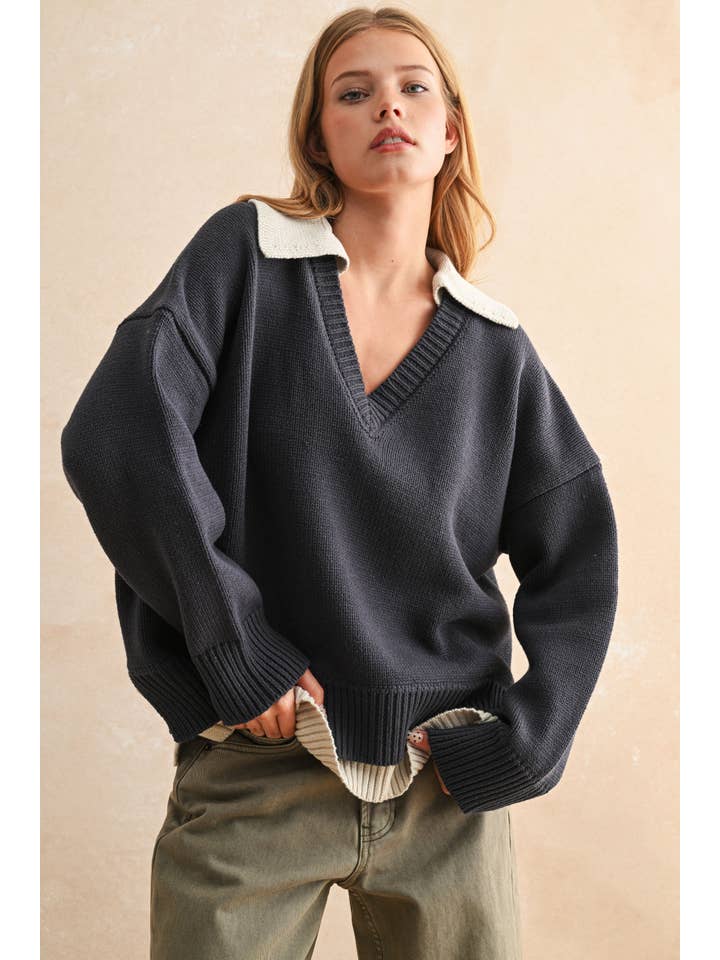contrast navy collar sweater