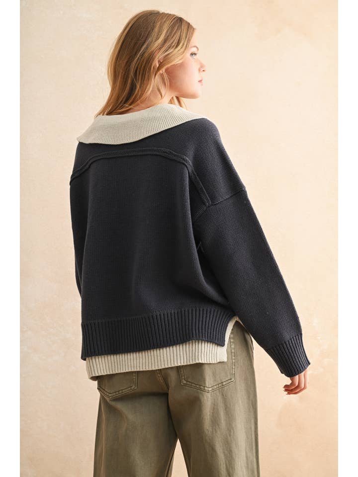 v neck sweater with collar contrast