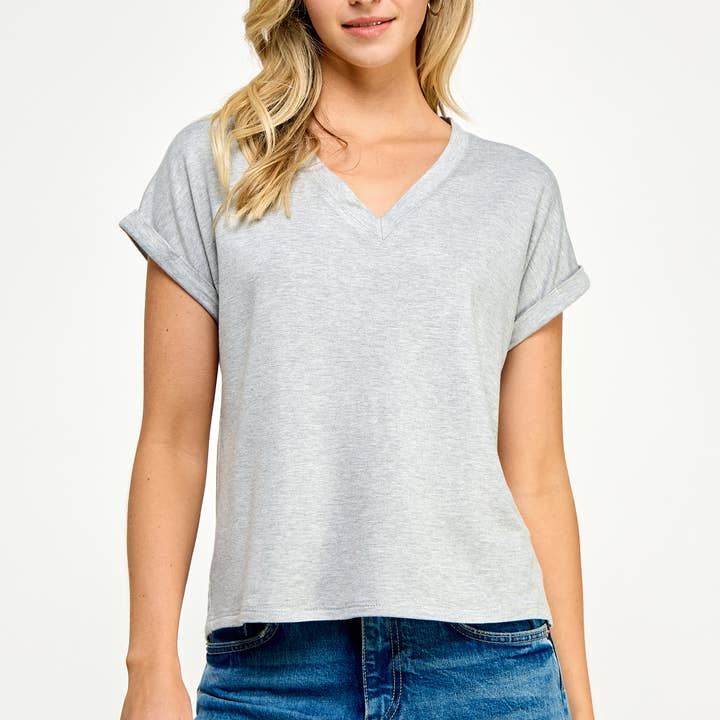 V-Neck Tee in Heather Grey