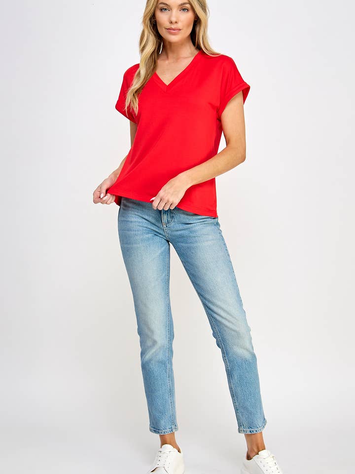 V-Neck Tee in Red