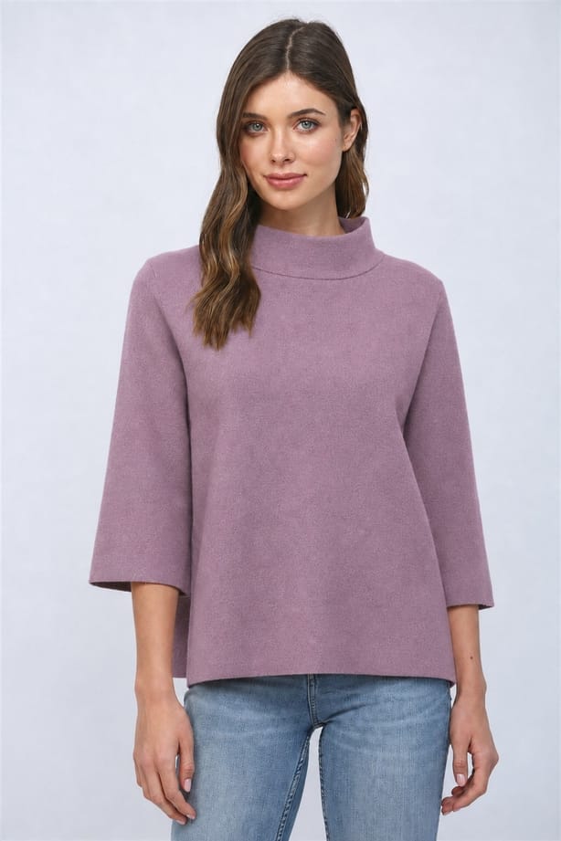 Mock Neck Pull Over Bell Sleeve Sweater, 4 Colors Available