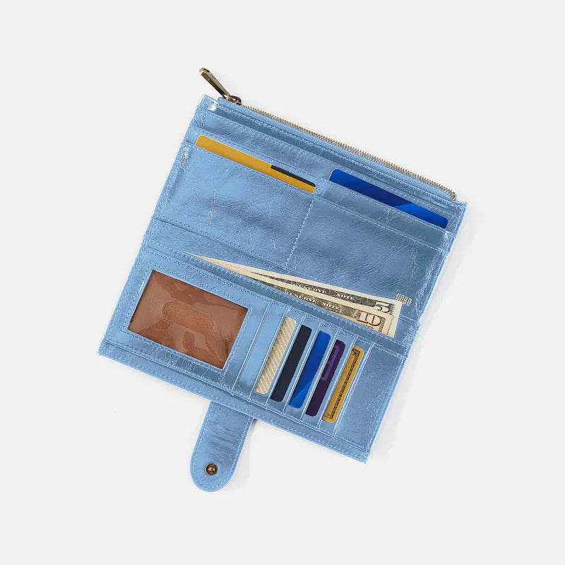 Dunn Continental Wallet in Polished Leather Faded Denim