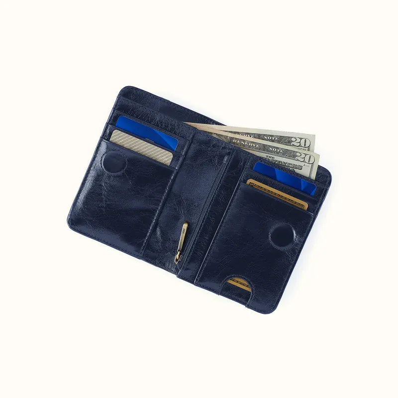 Hobo Jill Small Billfold Wallet in Polished Leather - Ink Navy
