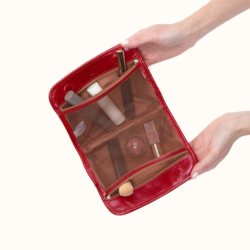 Beauty Cosmetic Pouch Polished Leather - True Red