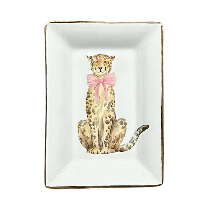 Valentines Leopard with Pink Bow Trinket Tray