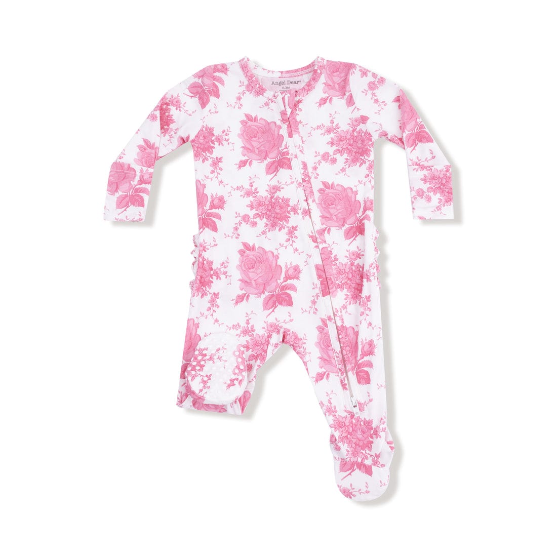 Vintage Pink Roses 2 Way Zipper Ruffle Back Footie
