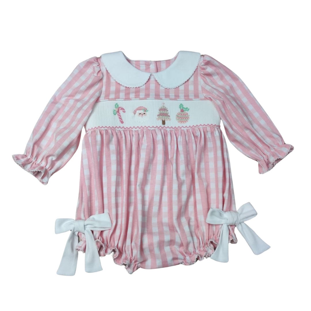 pink smocked christmas dress Collared Bubble Santa dress