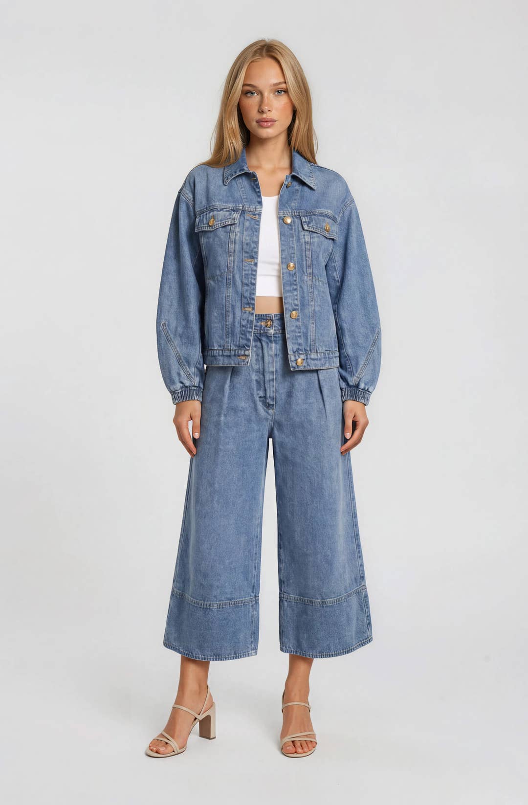 Wide Leg Denim Culotte Pants