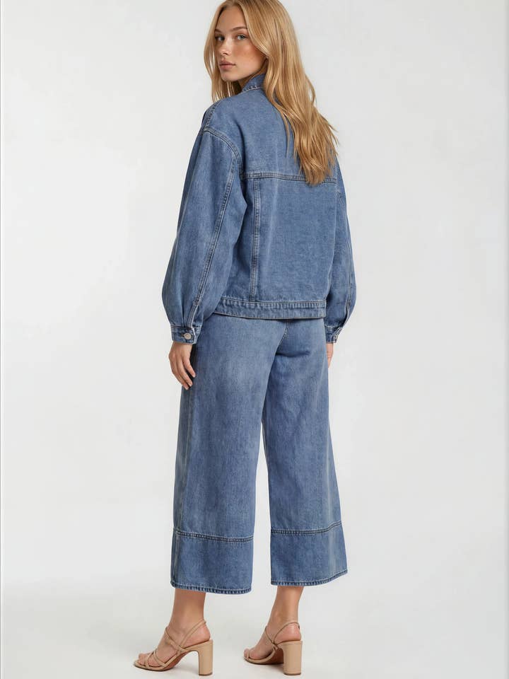 Wide Leg Denim Culotte Pants