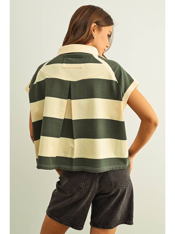 Wide Striped Sleeveless Polo