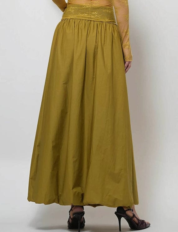 Wide Waistband Bubble Hem Maxi Skirt in Palms