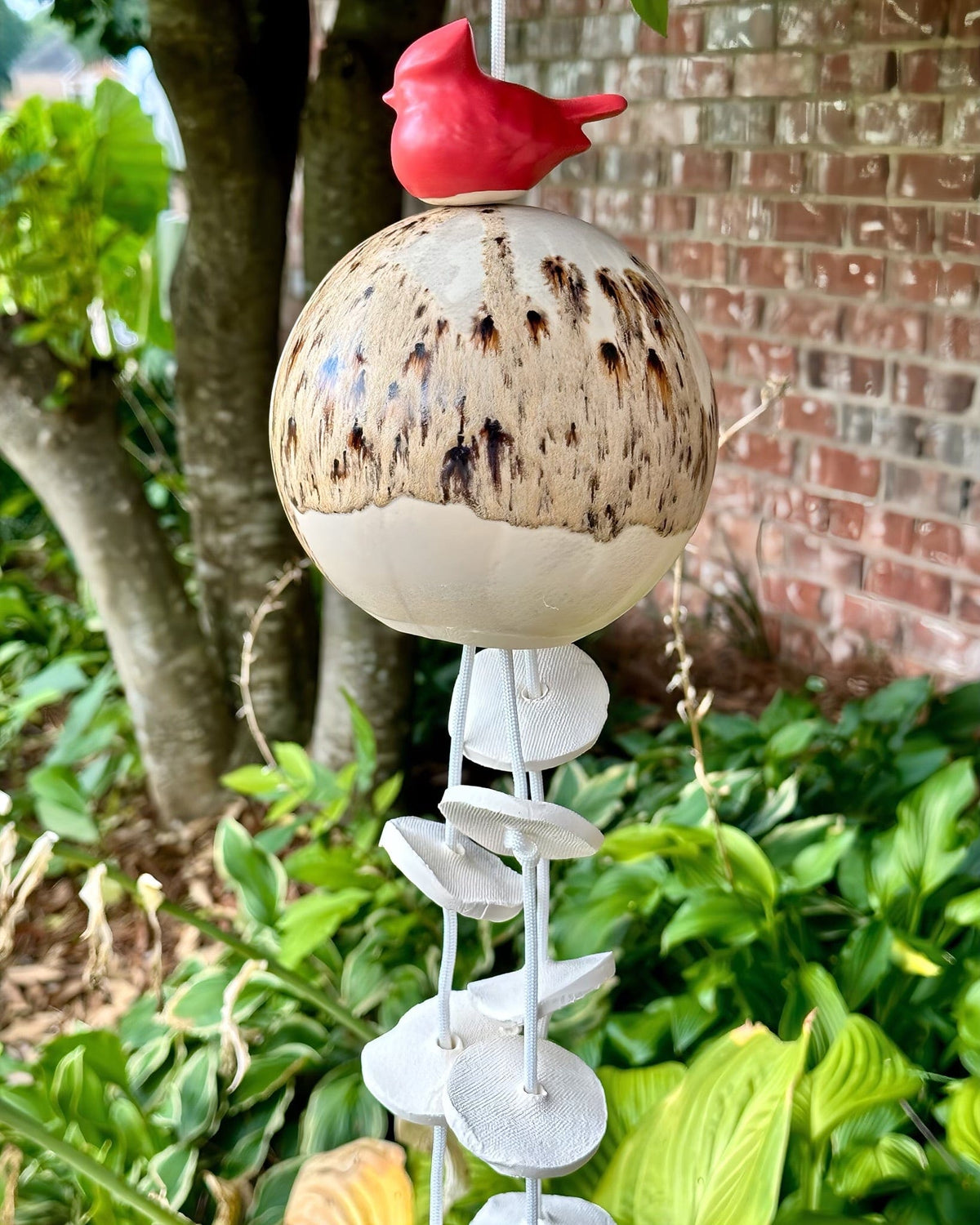 Poor House Pottery 5.5" Sphere with 12 Short Disc with Red Bird Wind Chime - Little Miss Muffin Children & Home