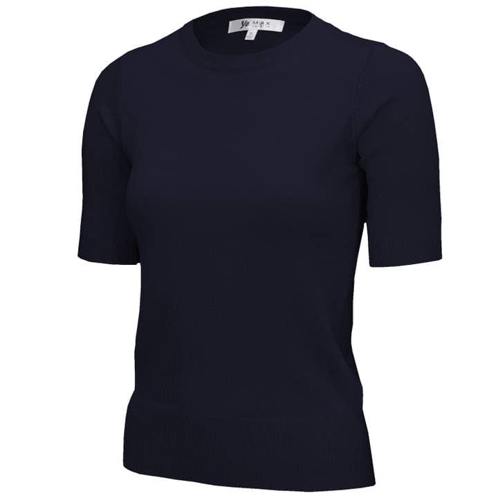 Women's Navy Lightweight Knit Half Sleeve Crew Neck Tee