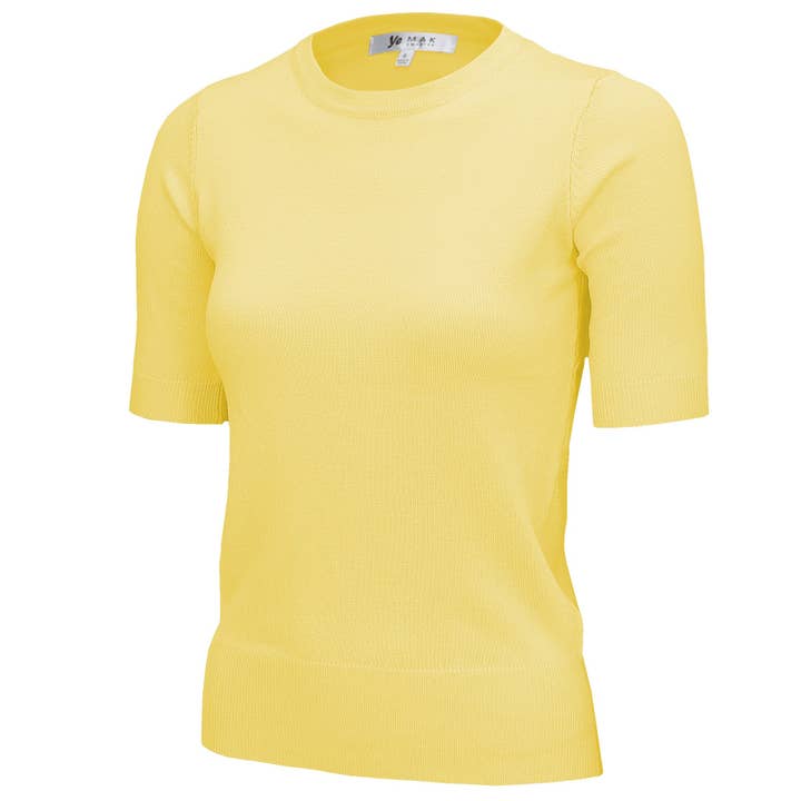 Women's Yellow Lightweight Knit Half Sleeve Crew Neck Tee