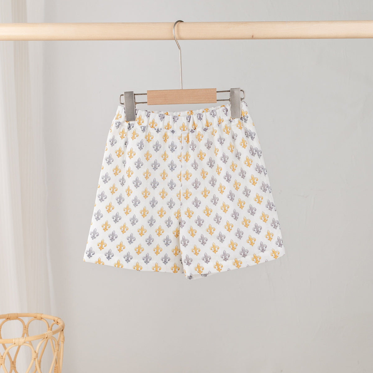 Black and Gold Fleur de Lis Organic Muslin Shorts