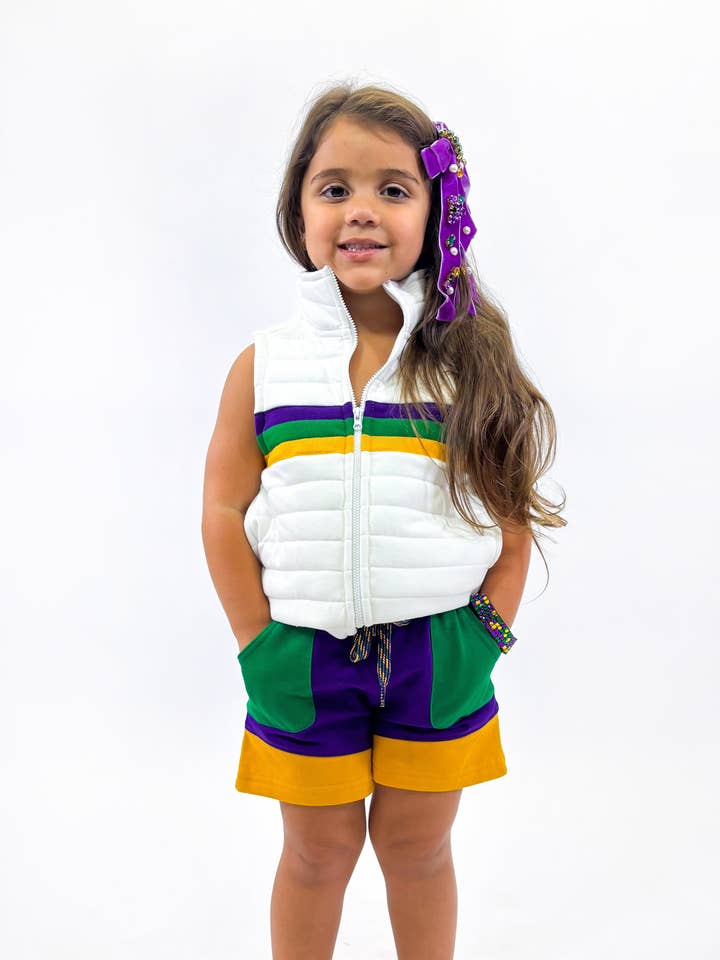 Youth White Mardi Gras Chest Stripe Quilted Vest