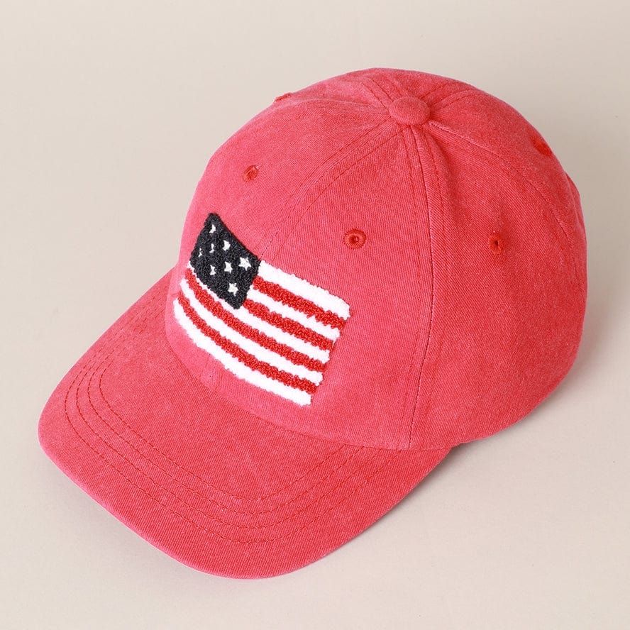 Fashion City American Flag Chenille Patch Baseball Cap, Red - Little Miss Muffin Children & Home