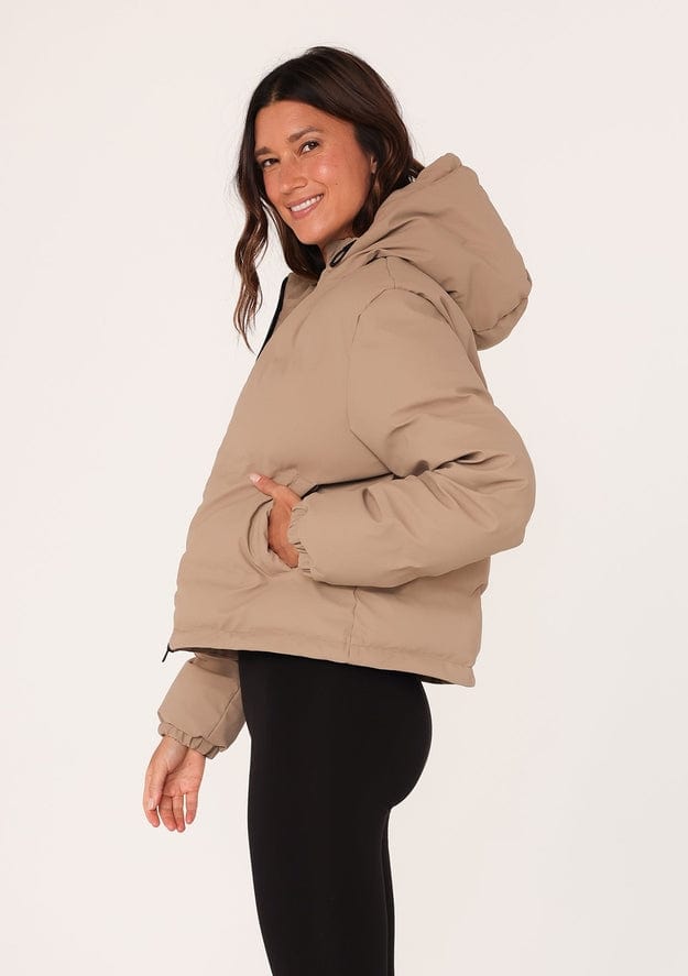 Lovestitch Lovestitch Long Sleeve Zip-Up Hooded Puffer Jacket, Taupe - Little Miss Muffin Children & Home
