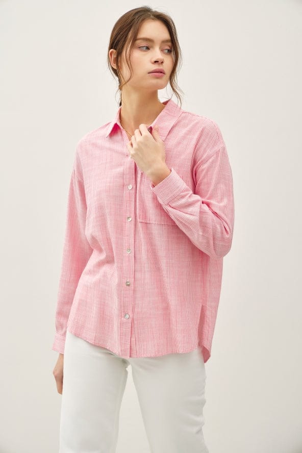 Be Cool Be Cool Pinstripe Button Up Shirt in Coral - Little Miss Muffin Children & Home