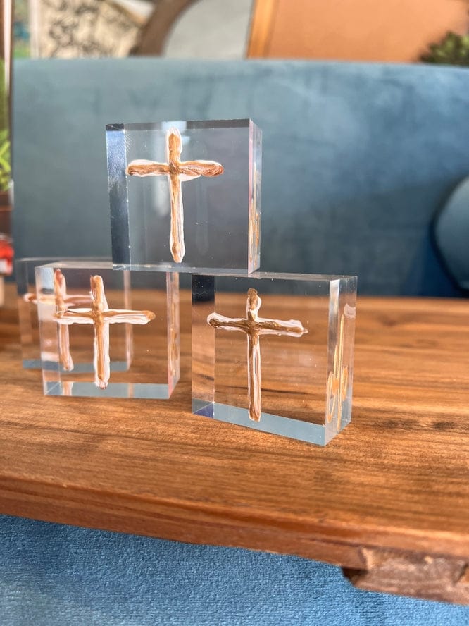 The Painted Petal 2x2x1 Cross on Lucite Block - Little Miss Muffin Children & Home