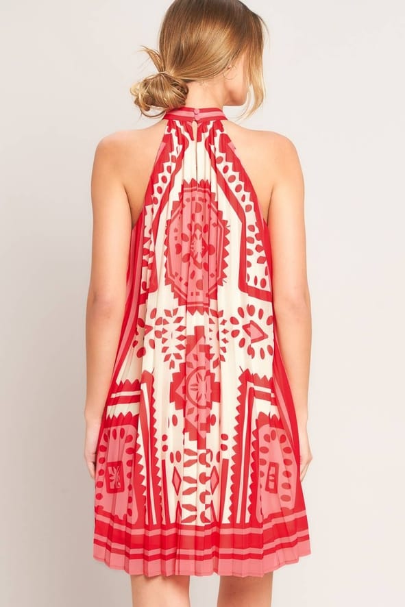 Pink Sunset Medallion Printed Woven Mini Dress
