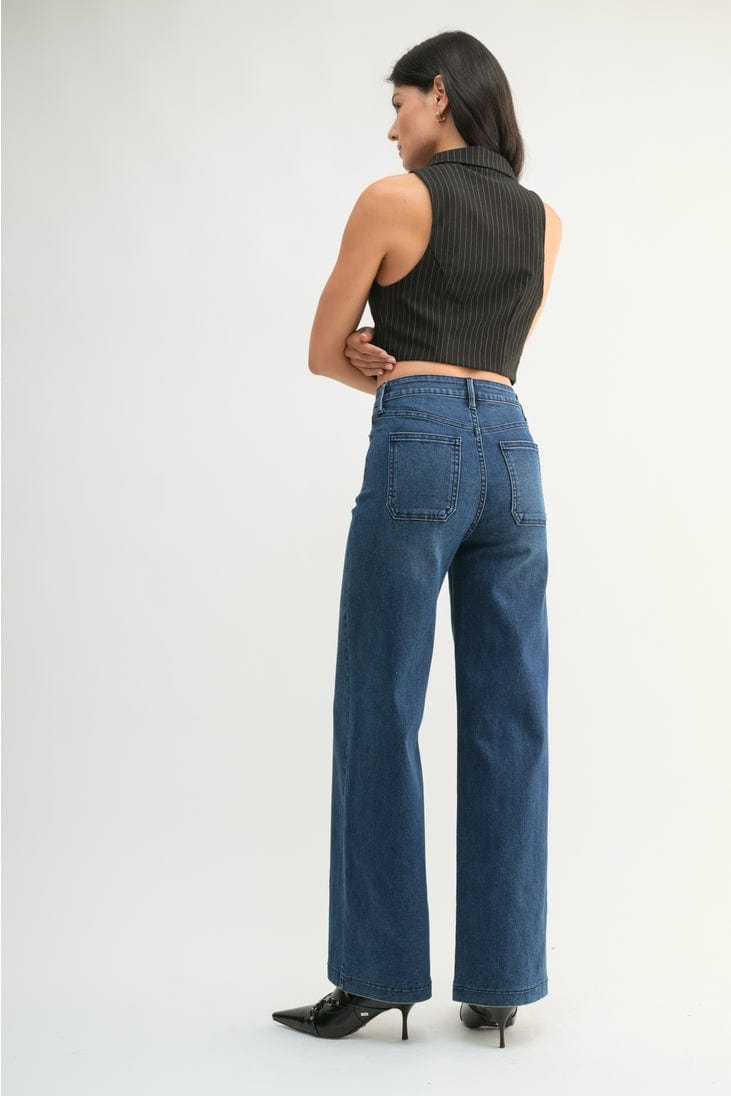 Just Black Denim Mini Patch Pocket Wide Leg Jeans in Dark Denim - Little Miss Muffin Children & Home