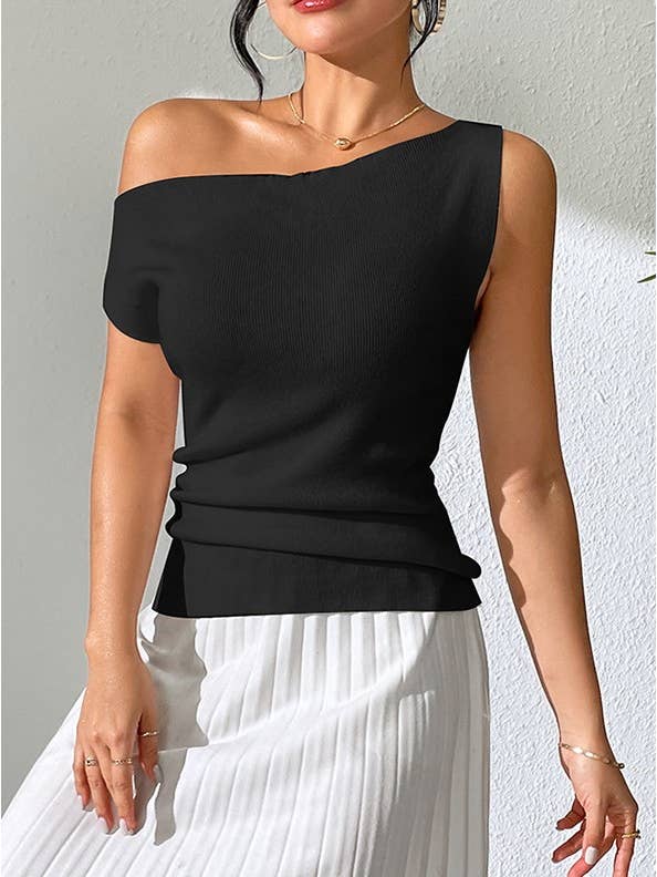 Rosa Clothing Rosa Clothing One-Shoulder Sleeveless Knit Top in Black - Little Miss Muffin Children & Home