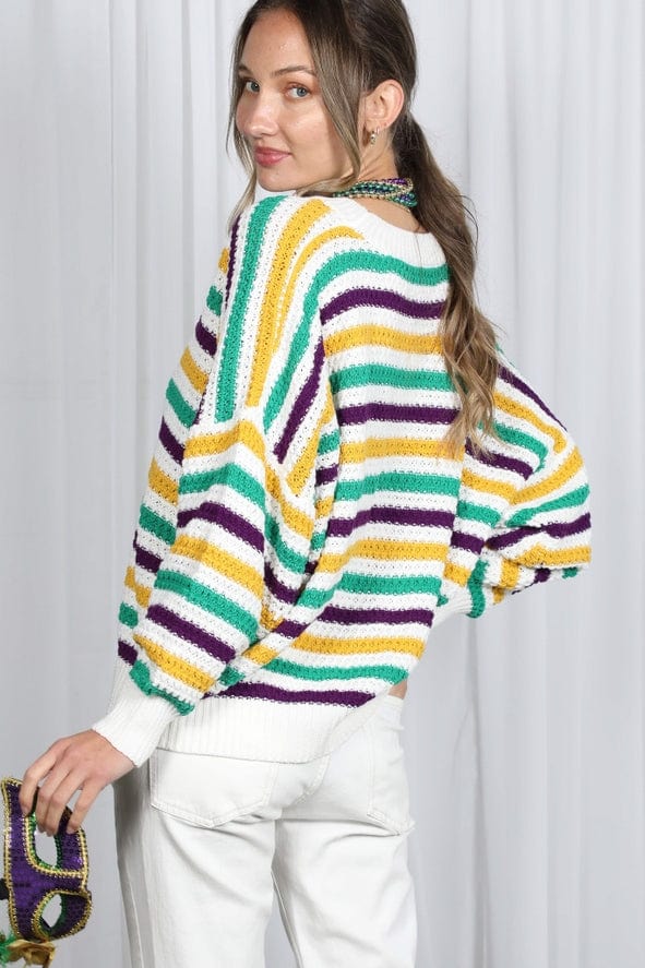 Vine & Love Vine & Love Crew Neck Textured Stripe Mardi Gras Sweater - Little Miss Muffin Children & Home