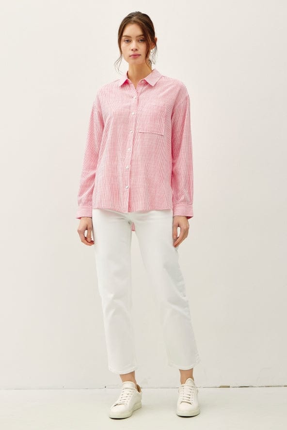 Be Cool Be Cool Pinstripe Button Up Shirt in Coral - Little Miss Muffin Children & Home