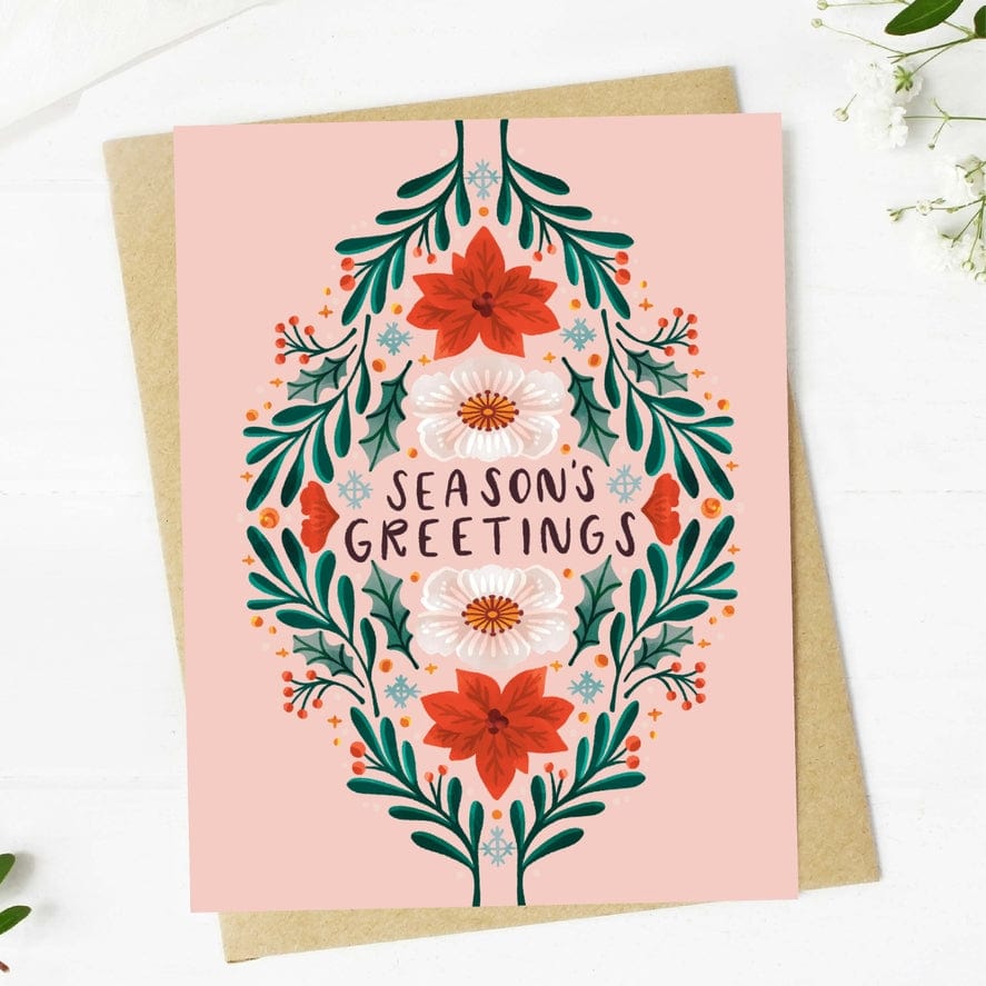Big Moods Big Moods "Season's Greetings" Winter Floral Pattern Christmas Card - Little Miss Muffin Children & Home