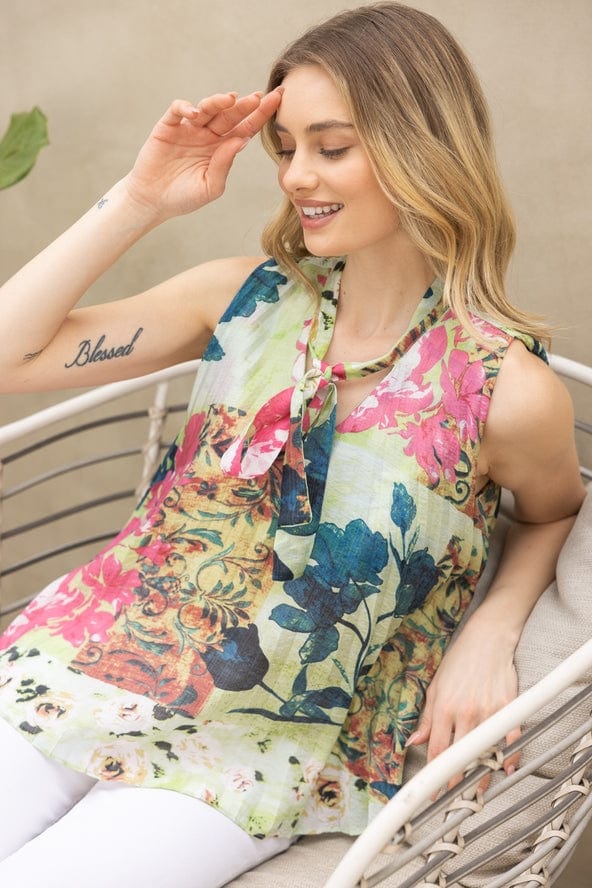 Voy Pleated Floral Print Sleeveless Top - Little Miss Muffin Children & Home