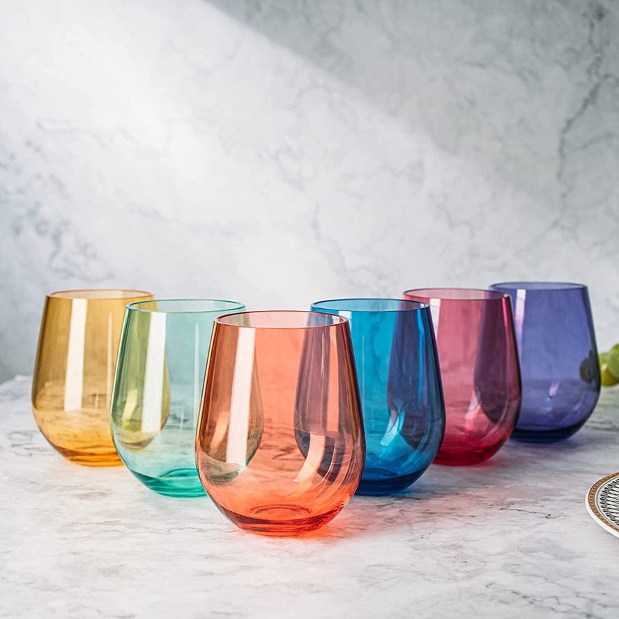 The Wine Savant / Khen Glassware Unbreakable Colored Stemless Acrylic Wine Glasses Set of 6 - Little Miss Muffin Children & Home