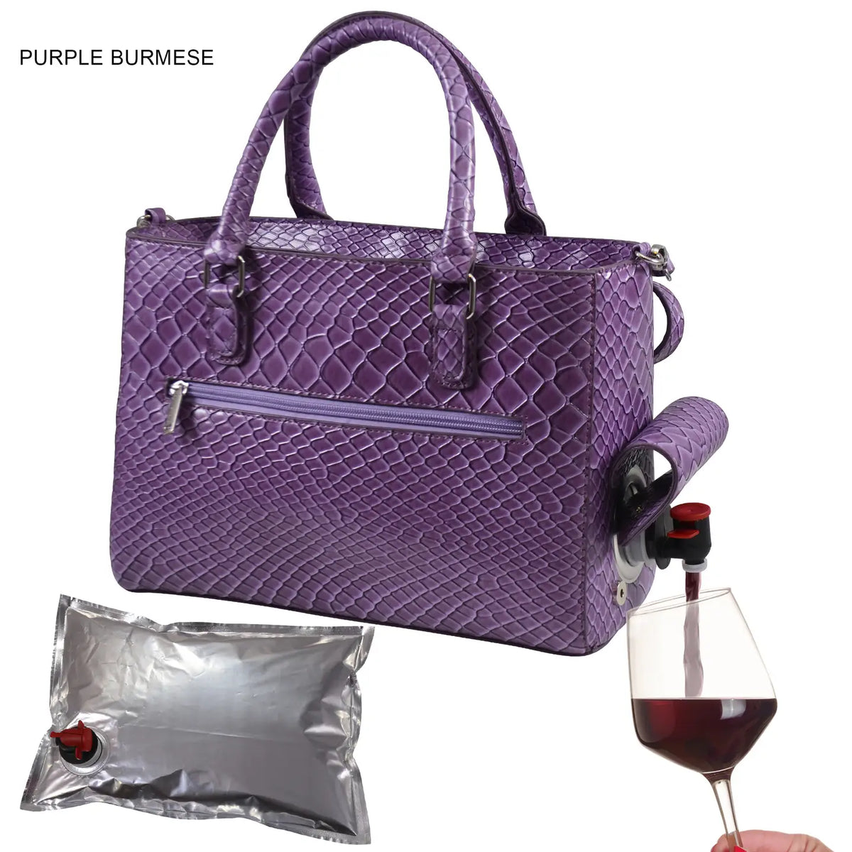 Purple Burmese Design Insulated Wine Dispenser Drink Purse