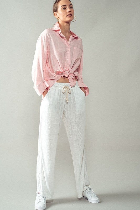 Urban Daizy Urban Daizy Luxe Linen Drawstring Pants in White - Little Miss Muffin Children & Home