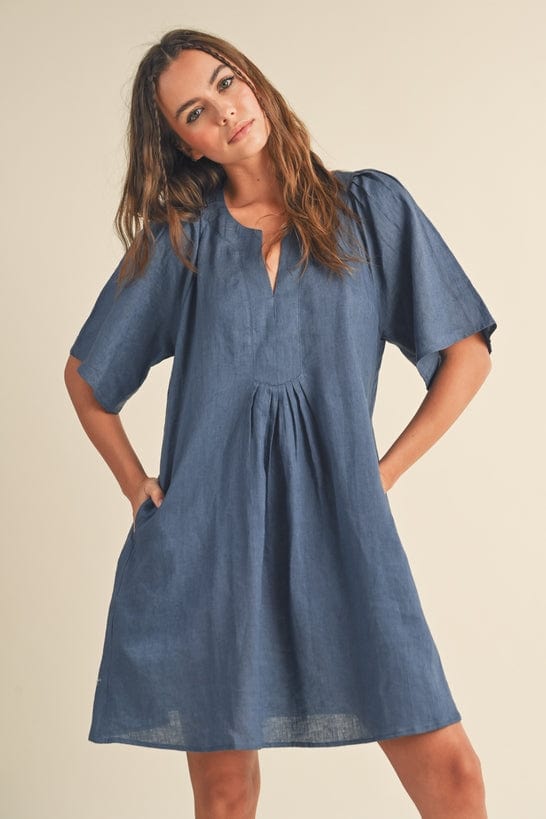 Miou Muse Miou Muse V-Neck Pleated Front Linen Dress - Little Miss Muffin Children & Home