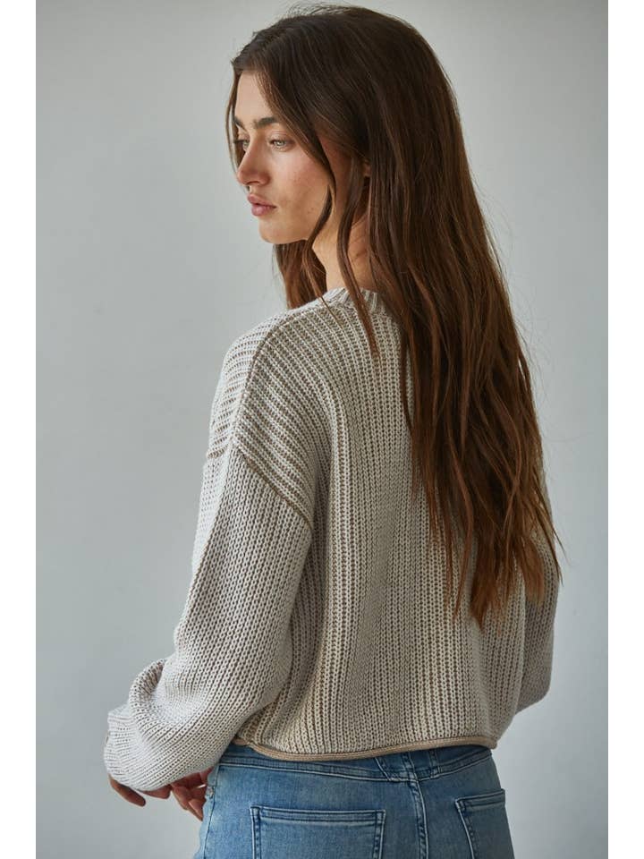 By Together Knit Sweater Acrylic Ribbed Crew Neck Pullover in Light Taupe - Little Miss Muffin Children & Home