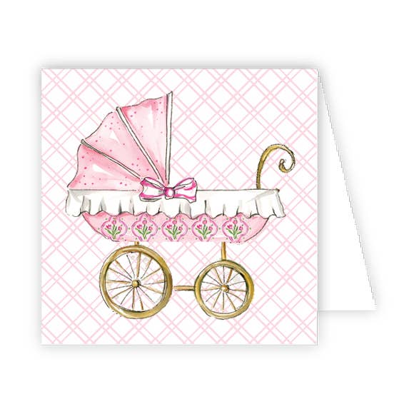 Handpainted Pink Baby Carriage Enclosure Card